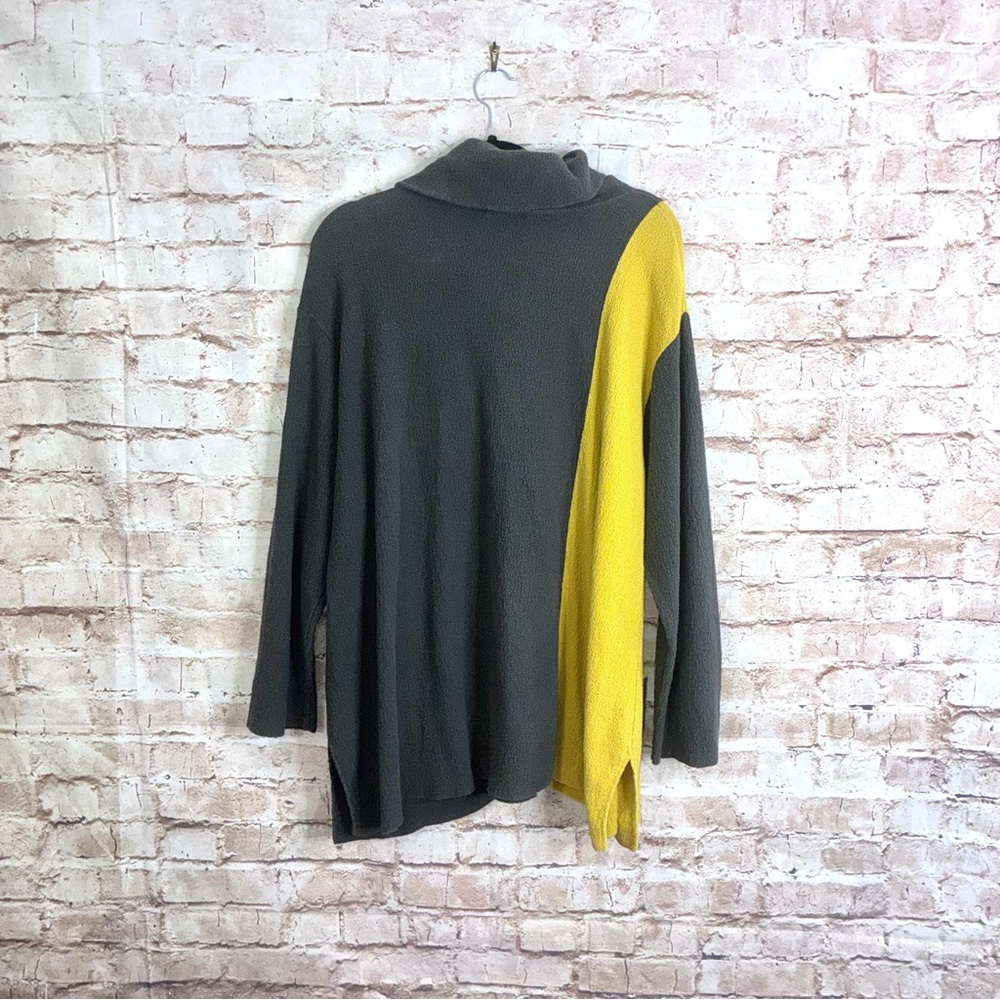 Margaret Winters Colorblock Cowl Neck Lagenlook Sweater in Gray Yellow Size 2X - Picture 5 of 7